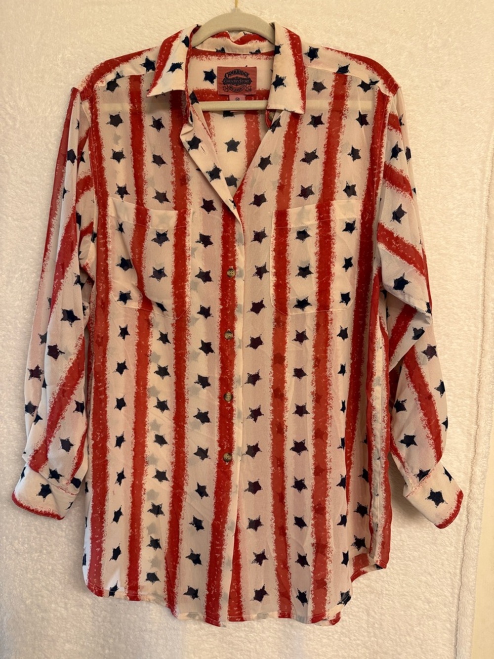 Vintage Cambridge Dry Goods Red, White & Blue Star Stripe Flag Button-Down Shirt
